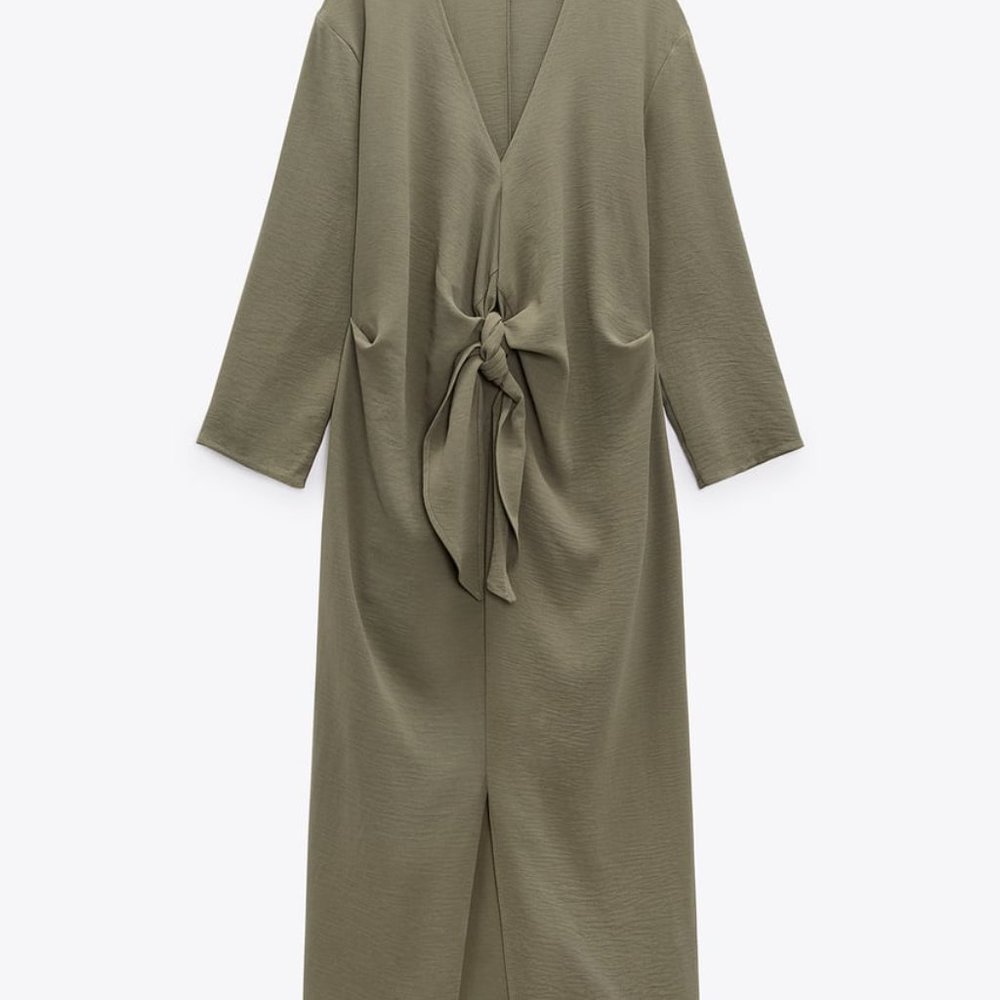 NWT Zara khaki front nkot midi casual dress/Zara loose fitted dress - Picture 6 of 8